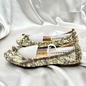 Frye Carson Collapsible Ballet Marble Crackle Gold Leather Bow Women's Size 10 M